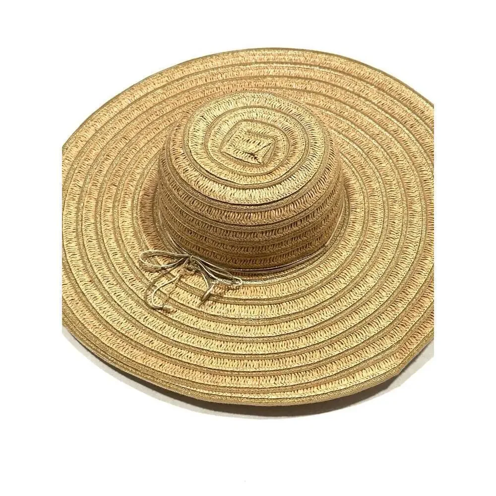 Unbranded Womens Wide Brim Straw Sun Hat Beach Floppy Gold Sparkly Fiber